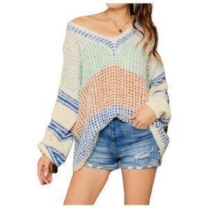 Adore Multi Color V-Neck Long Sleeve Fluffy Sweater NWOT